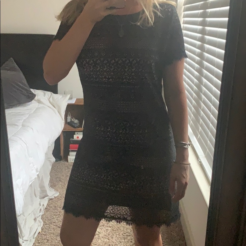BCBGMaxAzria black short sleeved dress with slip